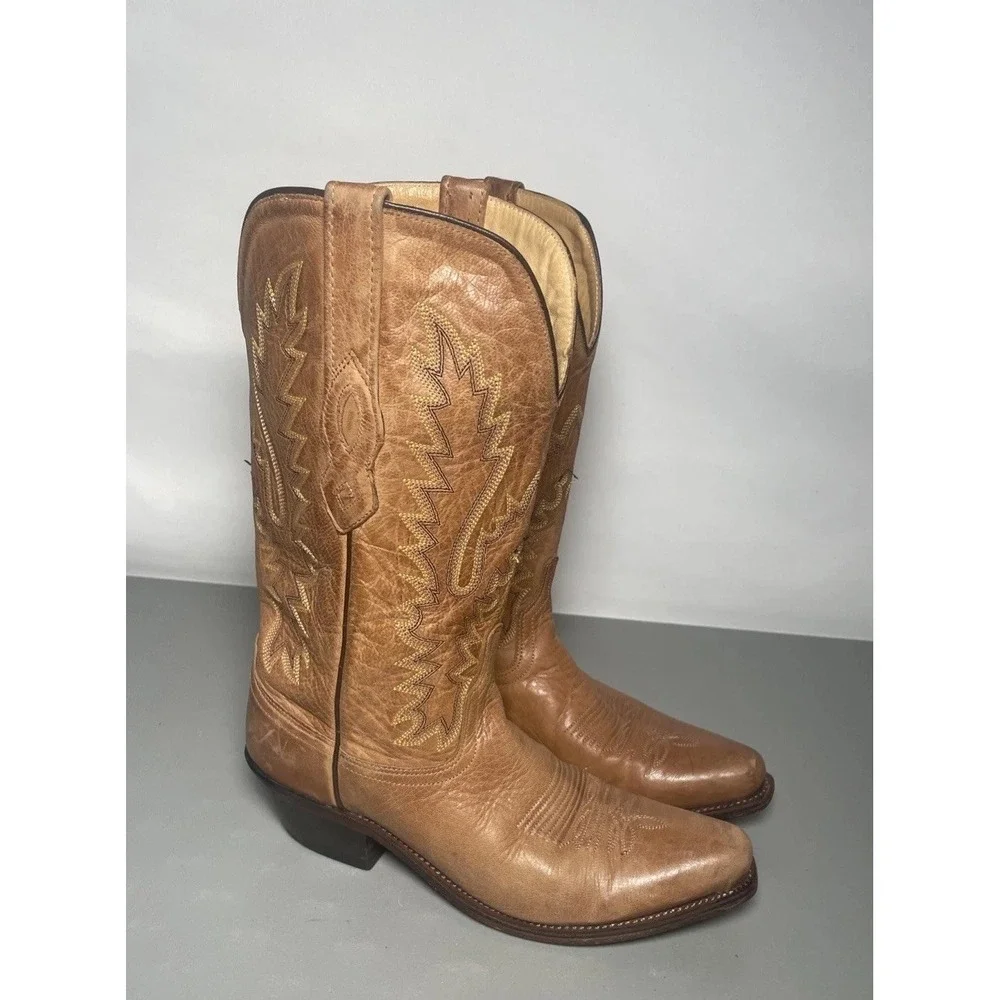 Old West Tan Leather Western Cowboy Boots Women's Size 7.5 B